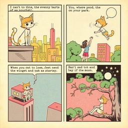 A vintage comic book page illustrating a short story about a human-cat girl character