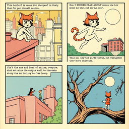 A vintage comic book page illustrating a short story about a human-cat girl character