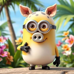 A Minion dressed as Pua, the adorable pig from Disney's Moana