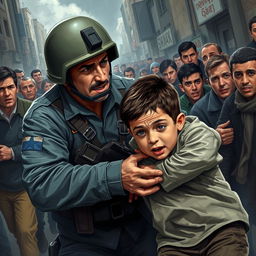 An Israeli soldier heroically saving a young boy from a suicide bombing