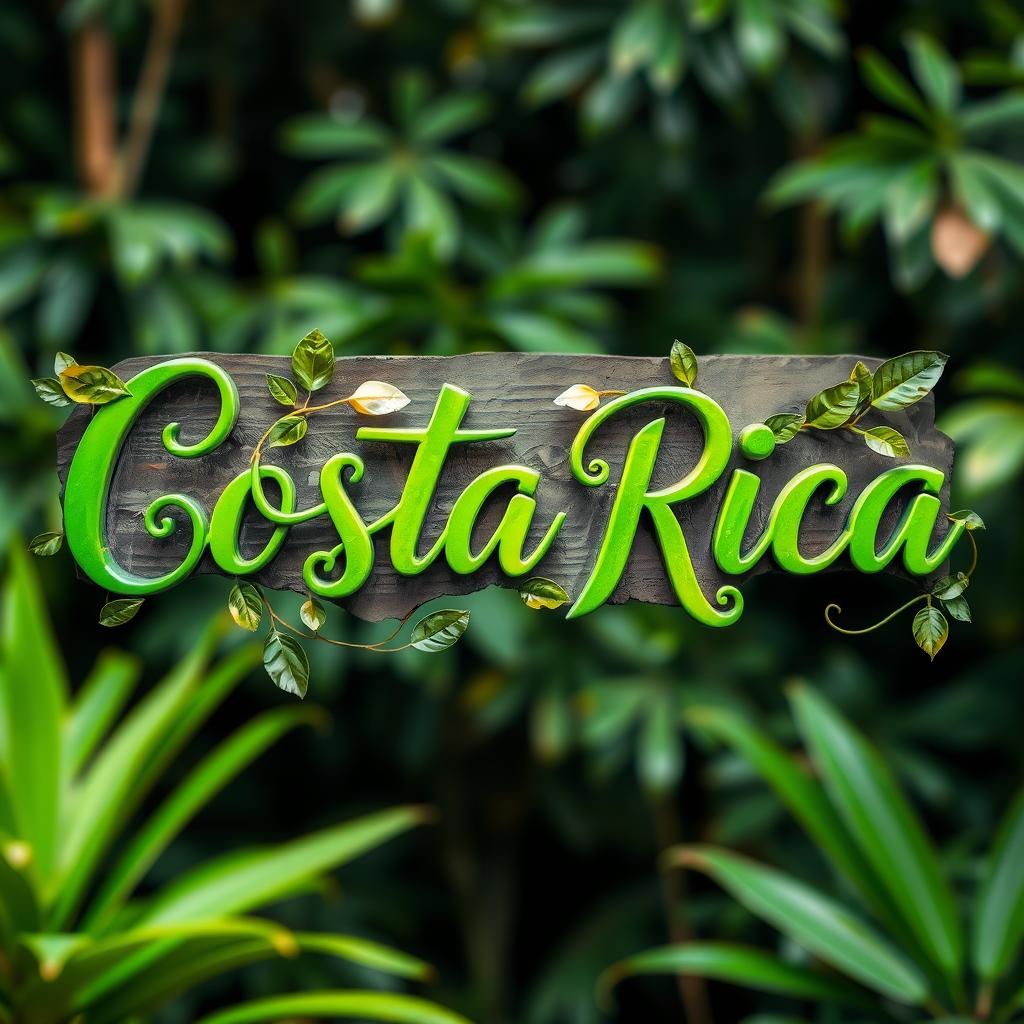 An artistic sign displaying the words "Costa Rica" in elegant cursive lettering