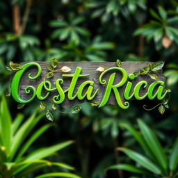 An artistic sign displaying the words "Costa Rica" in elegant cursive lettering