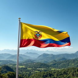 A beautifully rendered image of the Ecuadorian flag waving gracefully in the wind