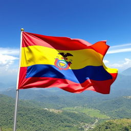 A beautifully rendered image of the Ecuadorian flag waving gracefully in the wind