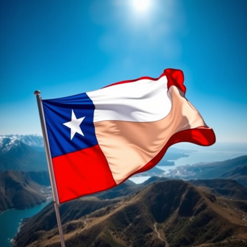 A stunning image of the Chilean flag waving proudly in the wind