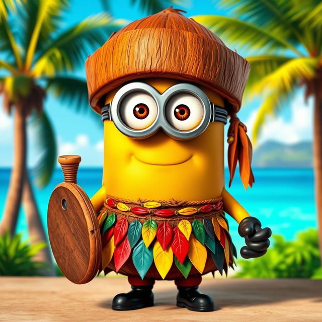 A Minion dressed as a Kakamora, the mischievous coconut pirates from Disney's Moana