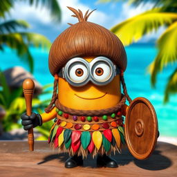 A Minion dressed as a Kakamora, the mischievous coconut pirates from Disney's Moana