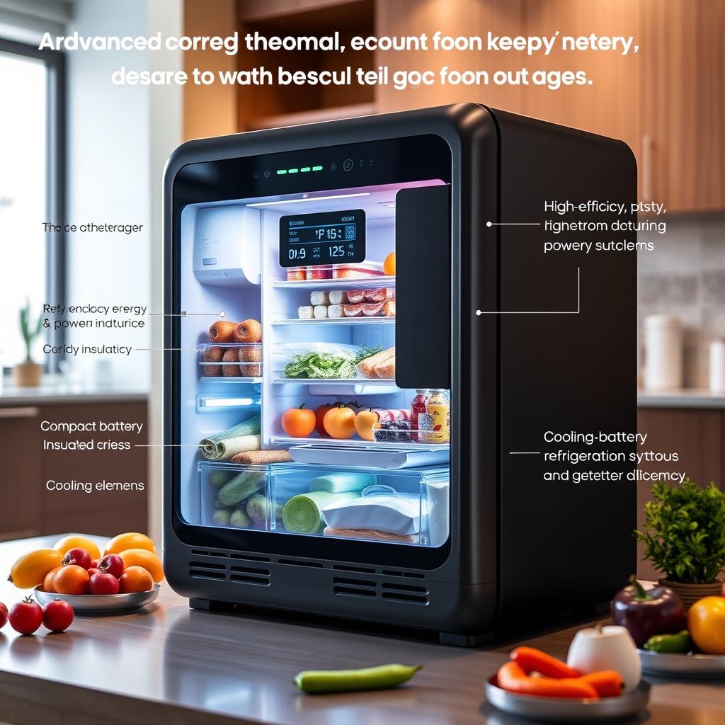 An advanced energy backup and thermal conservation system designed to keep refrigerator food safe during prolonged power outages