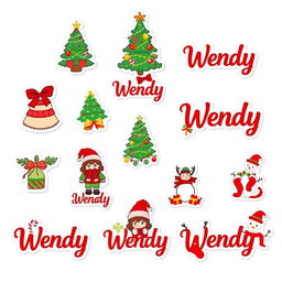 30 Christmas-themed stickers featuring the name 'Wendy'