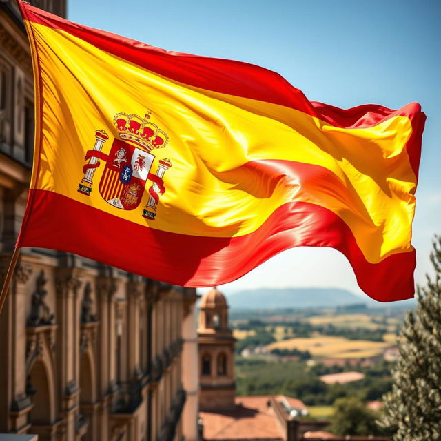 A striking image of the Spanish flag fluttering in the wind