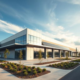 A striking image of a modern industrial building designed with sleek architecture