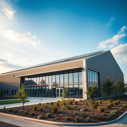 A striking image of a modern industrial building designed with sleek architecture