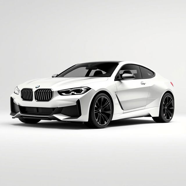 A stunning 3D rendering of a futuristic, cream white pearl metallic BMW X1/9, showcasing an unprecedented design