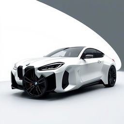 A stunning 3D rendering of a futuristic, cream white pearl metallic BMW X1/9, showcasing an unprecedented design