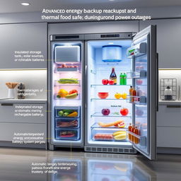An advanced energy backup and thermal conservation system designed to keep refrigerator food safe during prolonged power outages