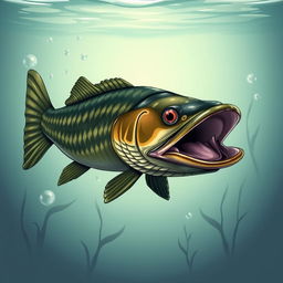 A highly detailed vector illustration of a snakehead fish, showcasing its distinctive features like elongated body, large mouth with sharp teeth, and snake-like appearance
