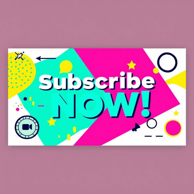 A vibrant and trendy YouTube banner design featuring a bold abstract background with geometric shapes and bright colors such as teal, pink, and yellow