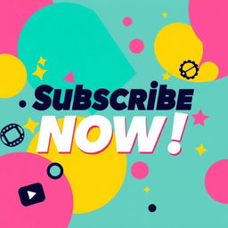 A vibrant and trendy YouTube banner design featuring a bold abstract background with geometric shapes and bright colors such as teal, pink, and yellow