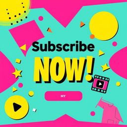 A vibrant and trendy YouTube banner design featuring a bold abstract background with geometric shapes and bright colors such as teal, pink, and yellow