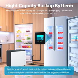 A high-capacity backup battery system that uses long-lasting lithium batteries charged by electrical current during supply periods and activated during power outages
