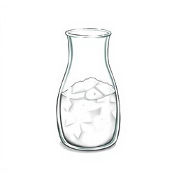 A glass beaker filled with potassium chloride, drawn in a detailed artistic style on a white background