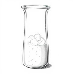 A glass beaker filled with potassium chloride, drawn in a detailed artistic style on a white background