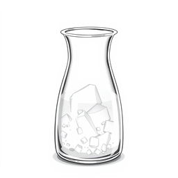A glass beaker filled with potassium chloride, drawn in a detailed artistic style on a white background