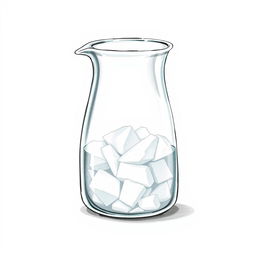 A glass beaker filled with potassium chloride, drawn in a detailed artistic style on a white background