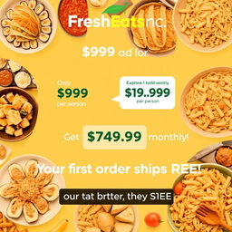 A vibrant and eye-catching poster ad for FreshEats Inc