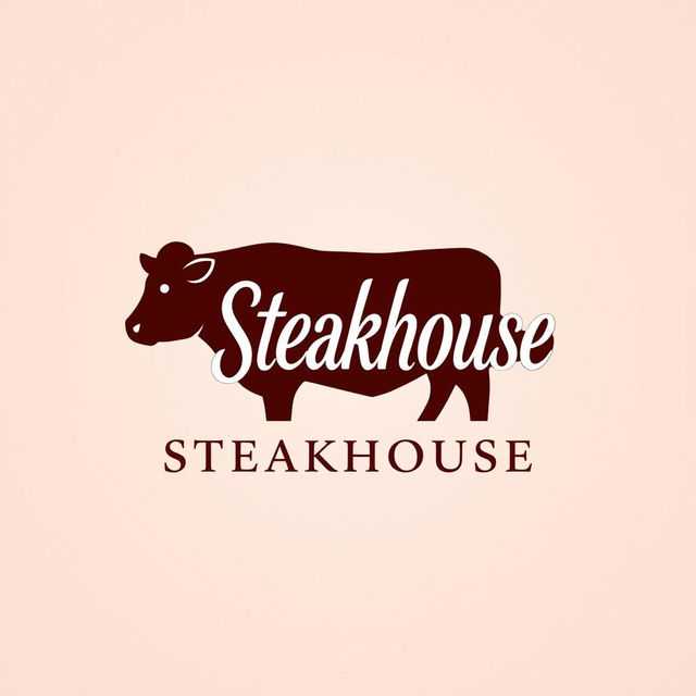 A logo for a restaurant named 'Steakhouse', featuring a stylized cow silhouette combined with elegant font for the restaurant name