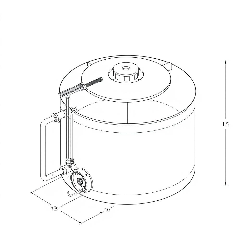 Detailed illustration of an industrial anaerobic digestion chamber for wastewater treatment, designed in a DIY style