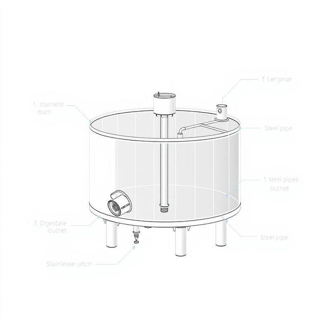 Detailed illustration of an industrial anaerobic digestion chamber for wastewater treatment, designed in a DIY style