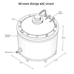 Detailed illustration of an industrial anaerobic digestion chamber for wastewater treatment, designed in a DIY style