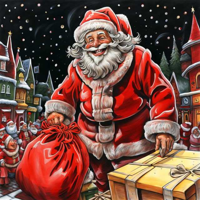 An improved, highly detailed pencil drawing of Santa Claus, radiating happiness and holiday cheer