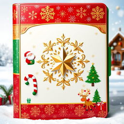 A beautifully decorated Christmas folder, featuring vibrant Christmas colors such as red, green, and gold