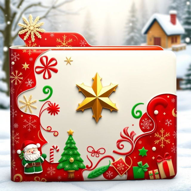 A beautifully decorated Christmas folder, featuring vibrant Christmas colors such as red, green, and gold