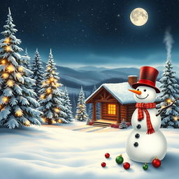 A beautiful Christmas landscape featuring a serene winter scene