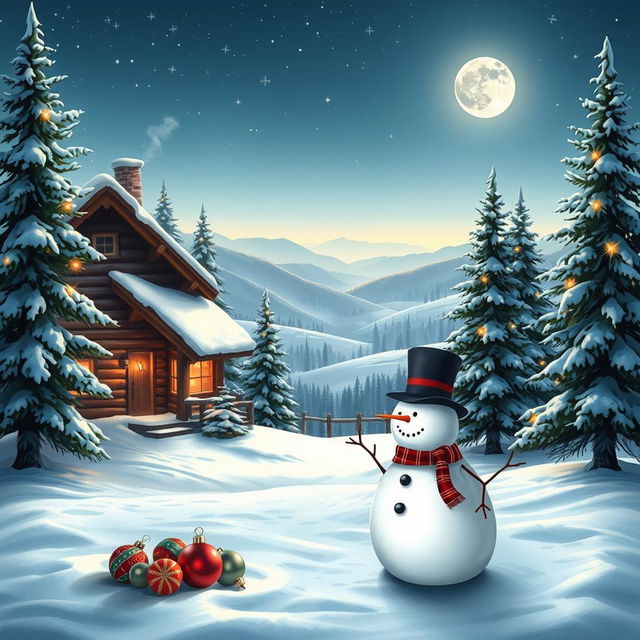 A beautiful Christmas landscape featuring a serene winter scene