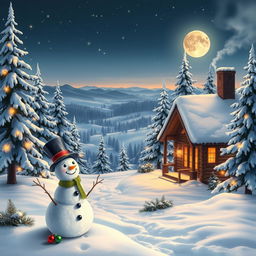 A beautiful Christmas landscape featuring a serene winter scene