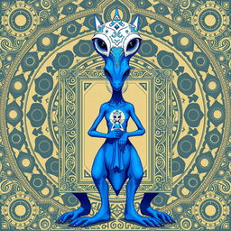 A captivating digital illustration of a futuristic creature featuring a striking blue and white color scheme