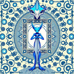 A captivating digital illustration of a futuristic creature featuring a striking blue and white color scheme