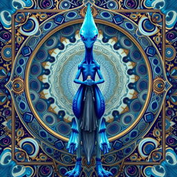 A mesmerizing digital illustration of a futuristic creature showcasing a striking blue and white color scheme