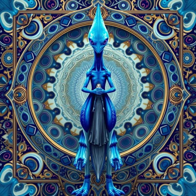 A mesmerizing digital illustration of a futuristic creature showcasing a striking blue and white color scheme