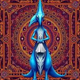 A mesmerizing digital illustration of a futuristic creature showcasing a striking blue and white color scheme