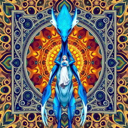 A mesmerizing digital illustration of a futuristic creature showcasing a striking blue and white color scheme