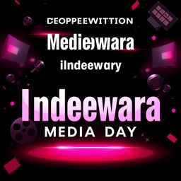 A striking competition poster for media day titled "Indeewara" featuring a bold, modern font for the text
