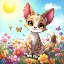 A whimsical and imaginative illustration of a creature that is a mix between a cat and a dog