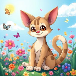 A whimsical and imaginative illustration of a creature that is a mix between a cat and a dog