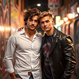A captivating scene featuring two attractive men, exuding charm and confidence