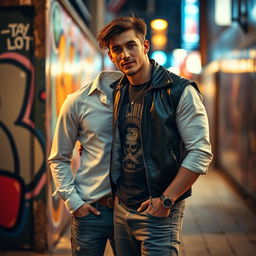 A captivating scene featuring two attractive men, exuding charm and confidence
